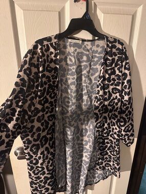 Pink Nilly Leopard Print Open-Front Kimono Jacket in Black & Cream